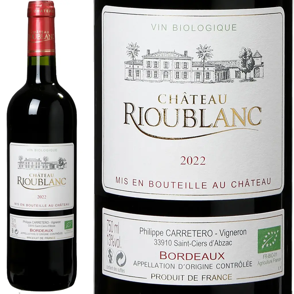 Château Rioublanc Bordeaux rouge Bio 2022 1 Château Rioublanc Bordeaux rouge Bio 2022